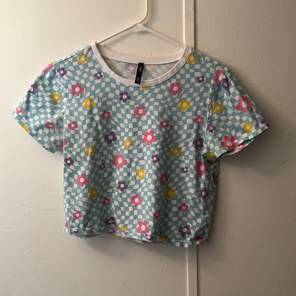 Checkered pattern with flowers crop top